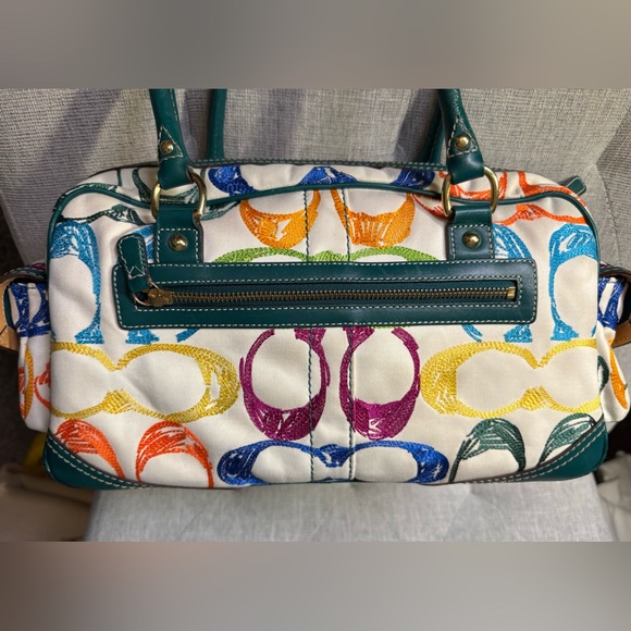 Coach Limited Edition Teal Multicolor Scribble Stitch Pocket Satchel 1847 - Picture 4 of 16